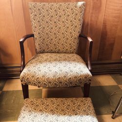 Vintage Upholstered Chair and Footstool