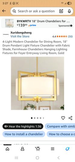 18" 4 light Modern chandelier fabric shade