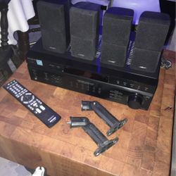Sony Receiver with remote + 4 Bose Acoustimass cube speakers, 2 floor stands & 2 wall mounts 