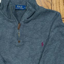 ⏺️ Gray Maroon PONY Mens LARGE Ralph Lauren POLO Long Sleeve Quarter Zip Vintage Dress Sweater Shirt