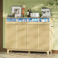 Brand New 55” Modern Sideboard Buffet Cabinet with Charging Station, LED Lights & Storage Drawers – Wooden Dining Room Credenza for Kitchen & Dining R