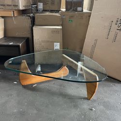 Bortola Glass Top Coffee Table with Solid Wood Base