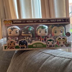 DC Super Heroes - Christmas, Funko Pop 4 Pack. Brand New, Never Opened