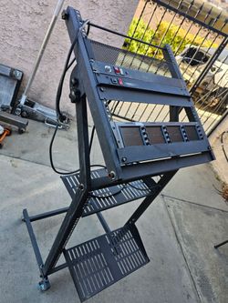 Rolling On Wheels Mobile Mixer Stand Server DJ Mount Cart With Trays And Power Outlets
