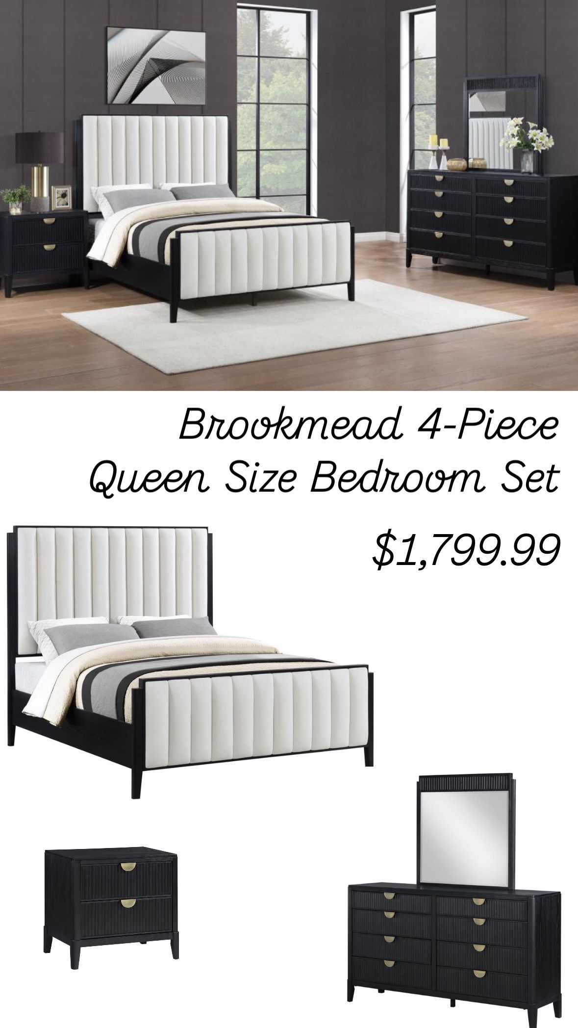 4-Pc Queen size Bedroom set. $53 Down Payment