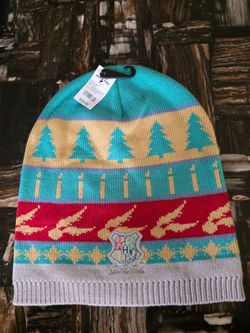 Universal Studios Harry Potter Holiday Hogwarts Crest Adult Beanie Hat New