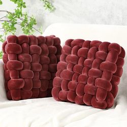 Wenqik 2 Pcs Knot Pillows Square Knotted Plush Throws Soft Accent Pillows Decoration Cushion for Couch Home Office Living Room Bedroom Bed Sofa Decor,