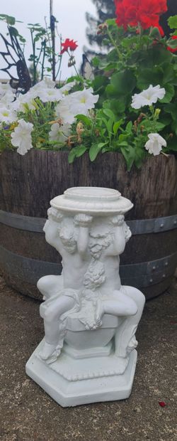 Beautiful Vintage White Plaster Cherub Statue Garden Base