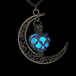 Glow in the Dark Heart/Moon Necklace