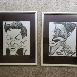 Frank Sinatra and Sammy Davis Jr framed Caricatures
Artist name on print is Semagin

