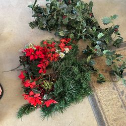 Christmas Greenery And Garland And Flowers
