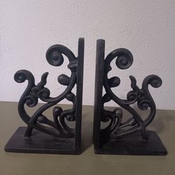 Large Heavyweight Cast Iron Scroll Bookends