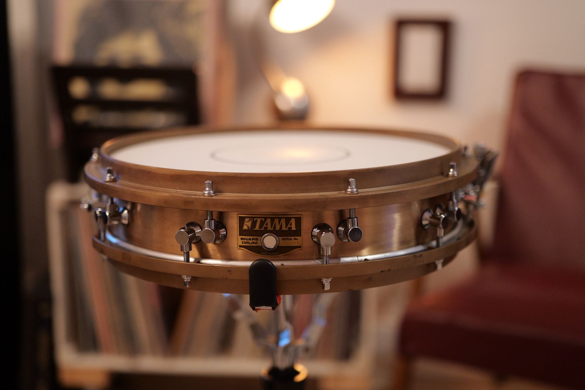 1988 Tama PM-423 Power Metal Bell Brass 3.25x14" Piccolo Snare Drum Clear-Lacquered Brass