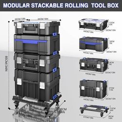 5 Tier Stackable Tool Box with Wheels,Rolling Tool Box with Drawers,Modular Tools Organizer,Portable Tool Box with Transparent Parts Box,Large Capacit
