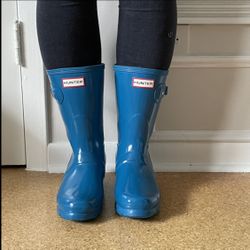 New Hunter original short gloss rainboots rain boot boots size 5 36 5.5 blue 