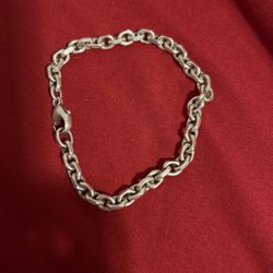 Mens Silver Forged Cable Link Bracelet Large
