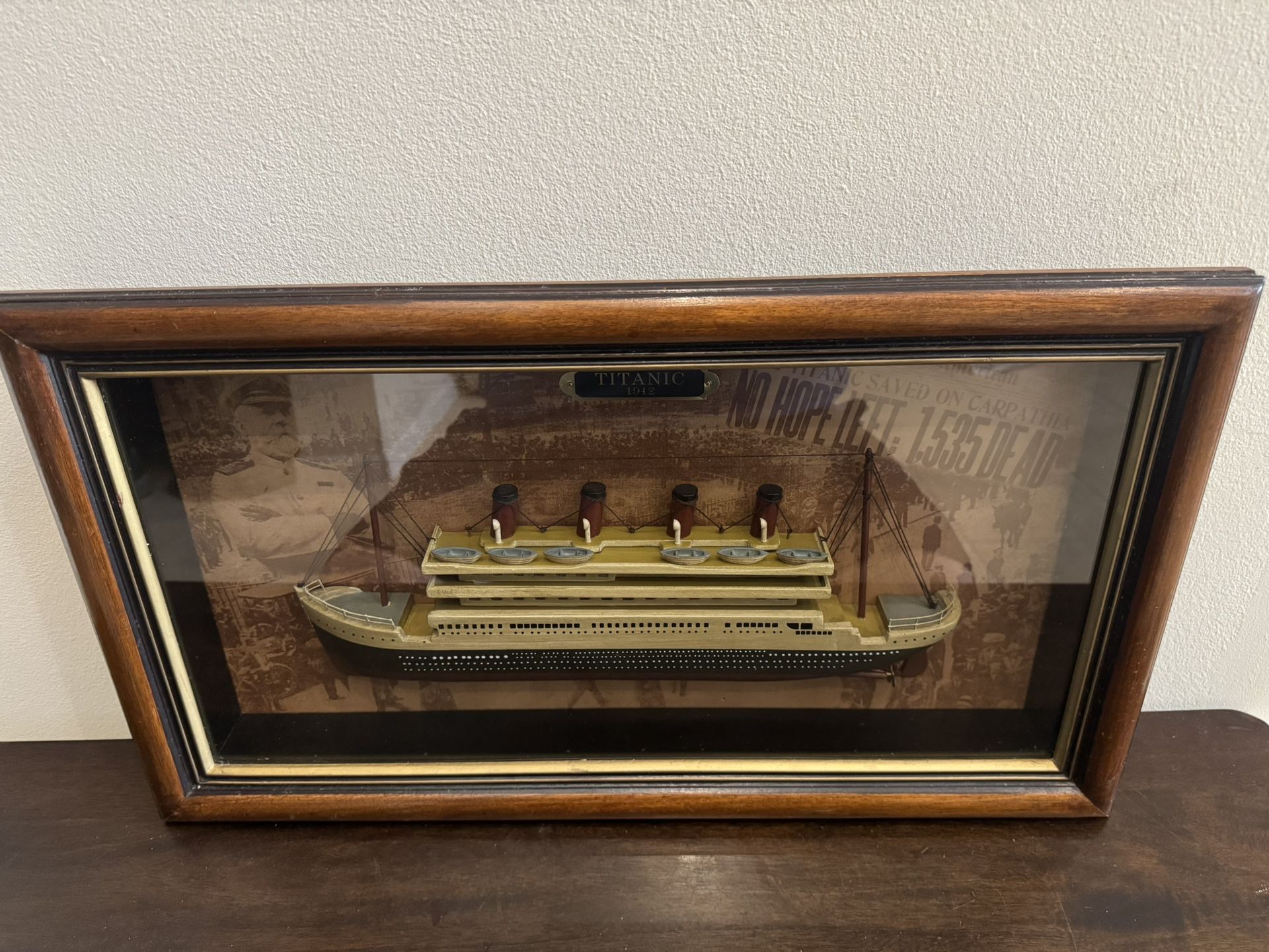 Framed 3-D Titanic Model Ship Under Glass