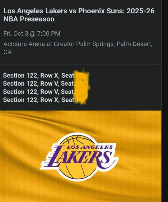 Lakers Basketball Game Tickets π«π«π«π«#4 Pack