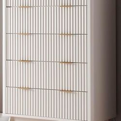T4TREAM Fluted 5 Drawers Dresser, 48" Tall Modern Chest of Drawers with Faux Marble Top, Curved Profile Design, Wood Drawer Organizer for Bedroom, Liv