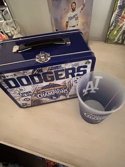LA Dodgers World Champions Tin Lunch Box with Cup