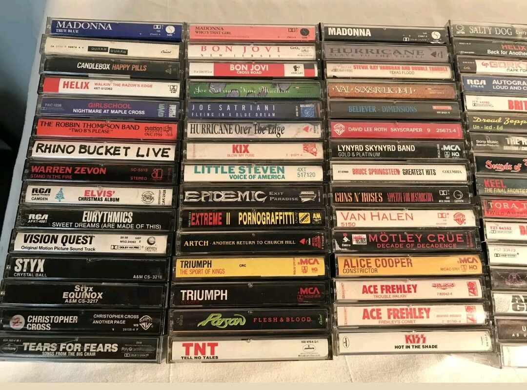 77 vintage audio cassette tapes metal rock KISS motley cruel Alice Cooper GnR