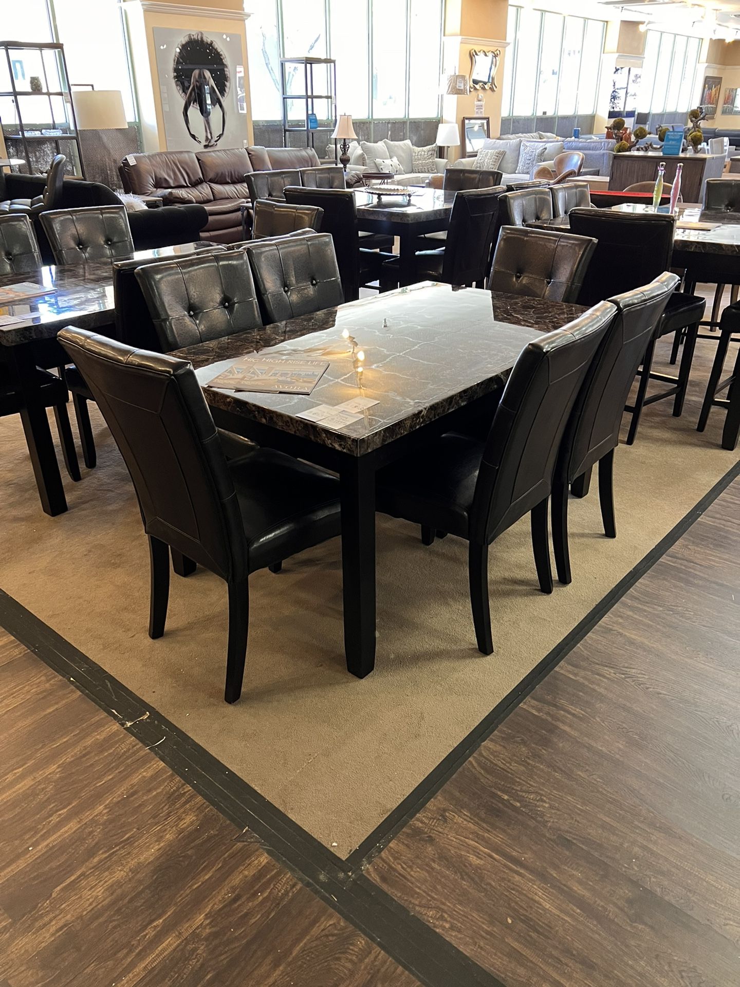 Brown Marble Like Dining Table & Leather chairs 7Pcs Everything is 50% OFF for this week only ...