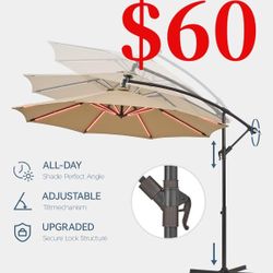 10ft Offset Patio Umbrella, Large Cantilever Umbrella Outdoor Patio with Solar Lights, Dual Charging