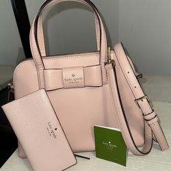 Kate Spade Maise Matthews Street Pink Rosy Cheeks Leather Satchel w/Wallet
