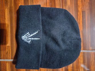 Black Knit Beanie with Skeleton Hand Patch