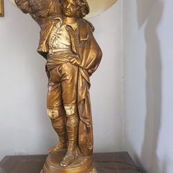 1960s Antique Italian Gilded and Bronze Statue Lamp
