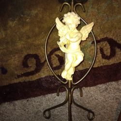 Vintage Brass Musician Cherub Candle Stick Holder