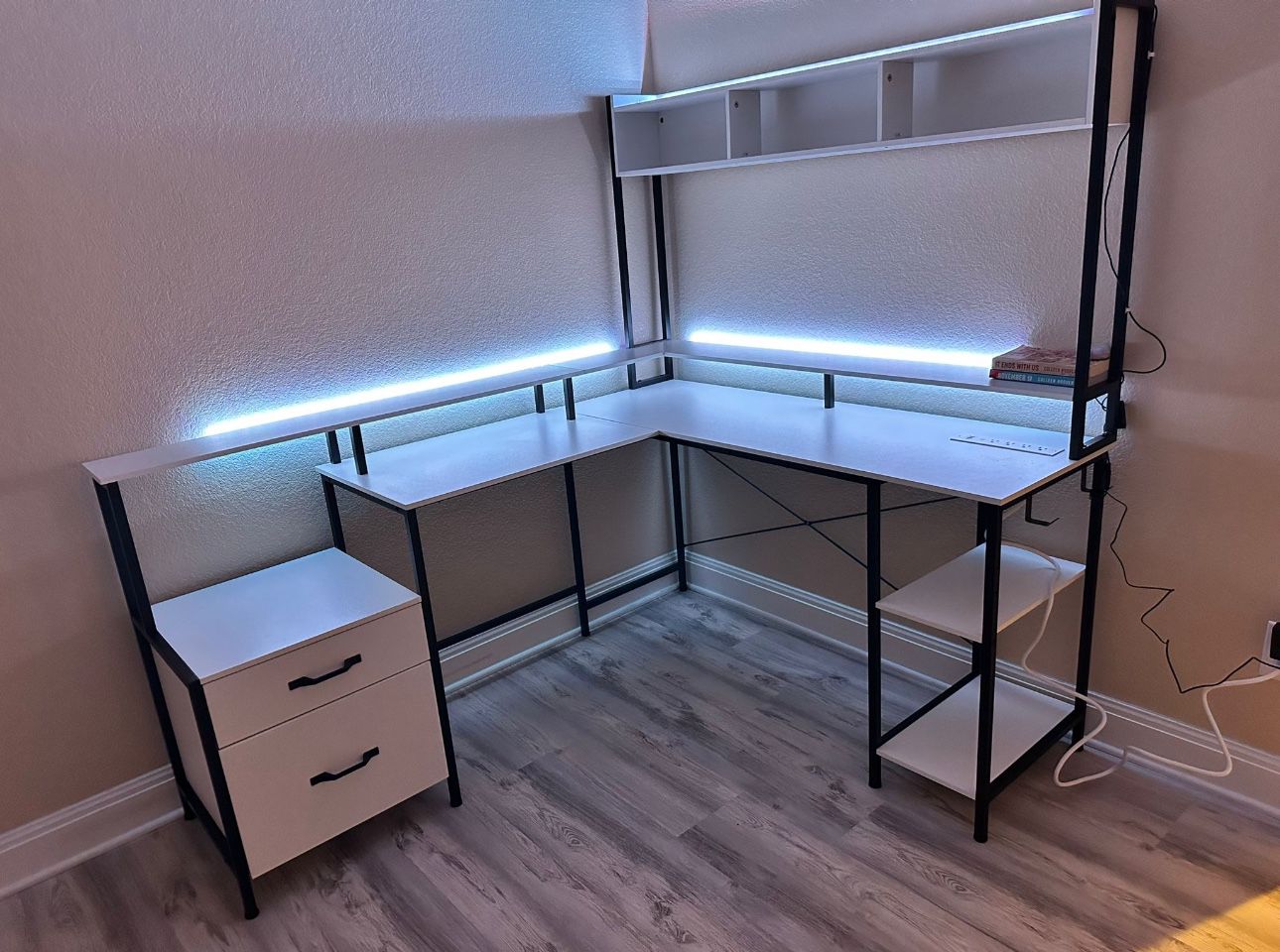White Wood Desk with Shelves