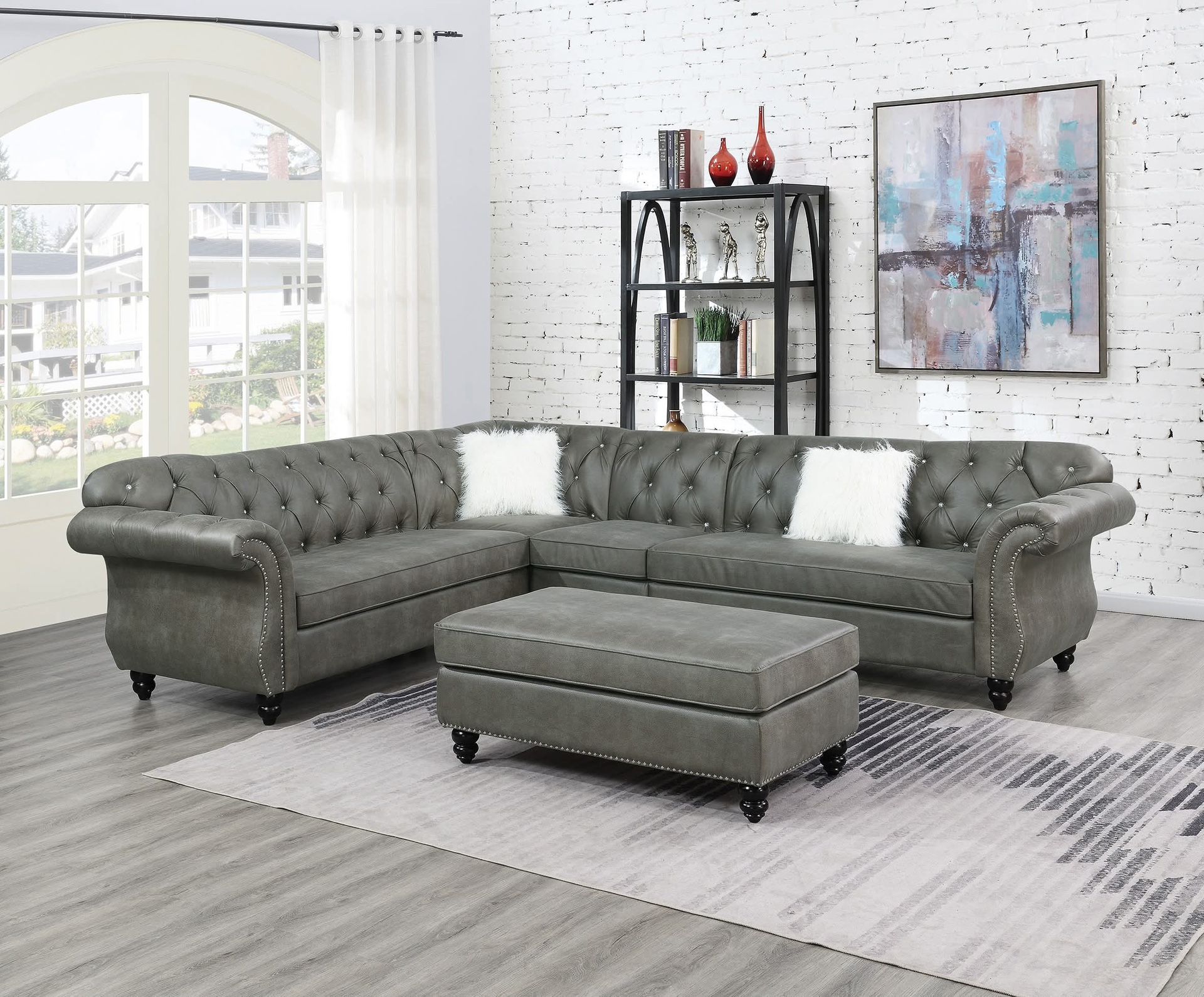 Elegant 4-Piece Sectional Set in Slate Grey Leatherette living room Apartment, House , Office