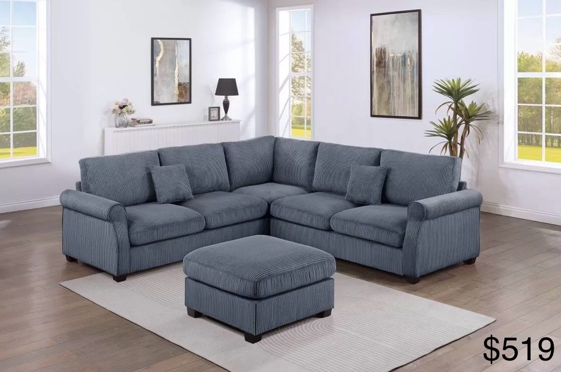 Corduroy Sectional Sofa With Ottoman