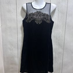 Roper Western Dress Medium Black Velvet Rodeo Gold Silver Beaded Mesh Mini NWT