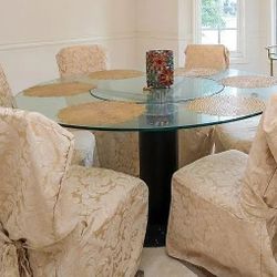 Round Glass Dinning Table with Built-in Lazy Susan