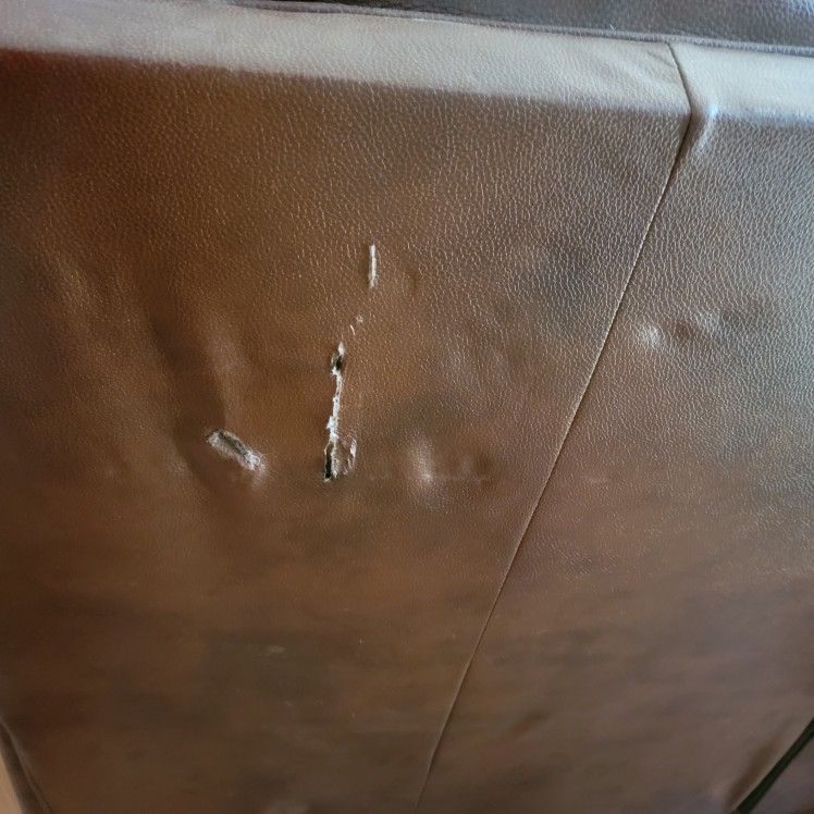 Brown Genuine Leather Reclining Sofa With Center Power Console