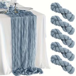 5pcs 6ft Cheese Table Runner | Wrinkled Polyester Cloth, Blue cheesecloth table runners