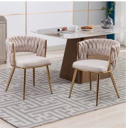 Set of 2 Woven Velvet Dining Chairs Gold Legs