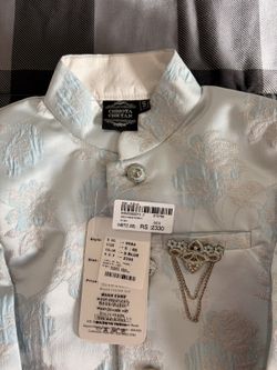 Boys Light Blue Brocade Sherwani Set (Size 5) - New with Tags