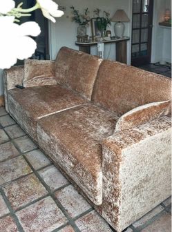 Tan Crushed Velvet Two-Seater Sofa