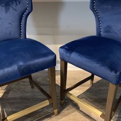 Blue velvet bar stool chairs 