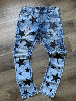Earl Denim Star Print Distressed Jeans