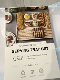 NWT 4pc Reusable Plastic Serving Trays Large BPA Free
