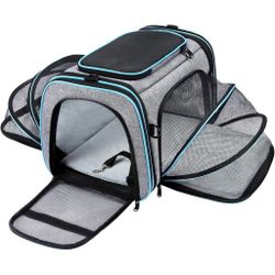 Airline Approved Pet Carrier, Large Soft Sided Pet Travel TSA Carrier 4 Sides Expandable Cat Collapsible Carriers with Removable Fleece Pad and Pocket