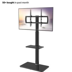 Universal Floor TV Stand with Mount 80 Degree Swivel Height Adjustable and Space Saving Design for Most 27 to 40 inch LCD, LED OLED TVs, 2 Shelves Per