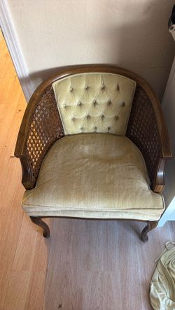 Velvet + wicker side chair