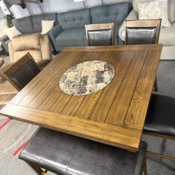 6 Pc Counter Height Table Set With Lazy Susan 