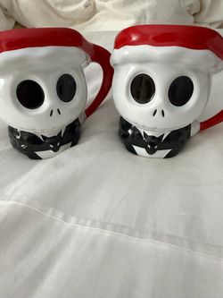 Jack Skellington Santa Hat Ceramic Mugs Set of 2