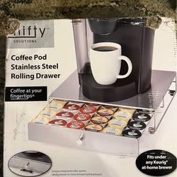NEW Nifty Coffee Pod Drawer – Stainless-Steel, Compatible with K-Cups, 36 Pod Pack Holder